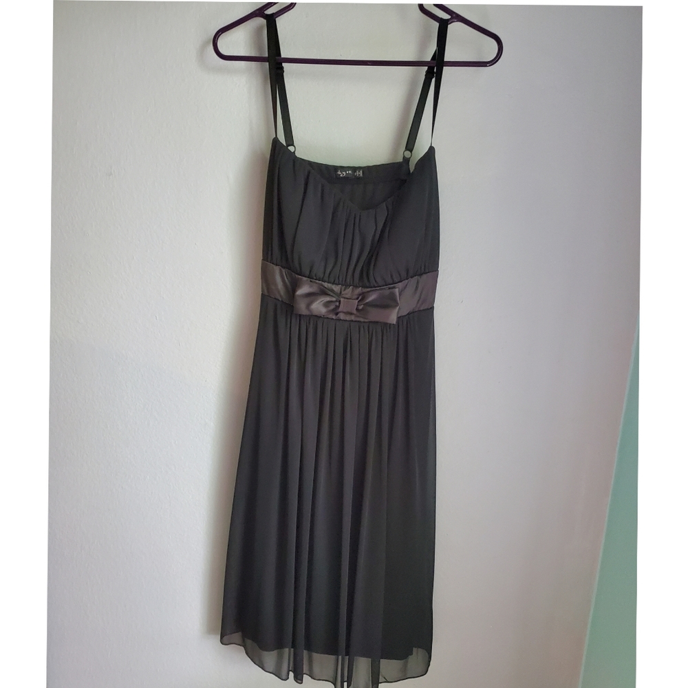 Black spaghetti strap formal dress with bow